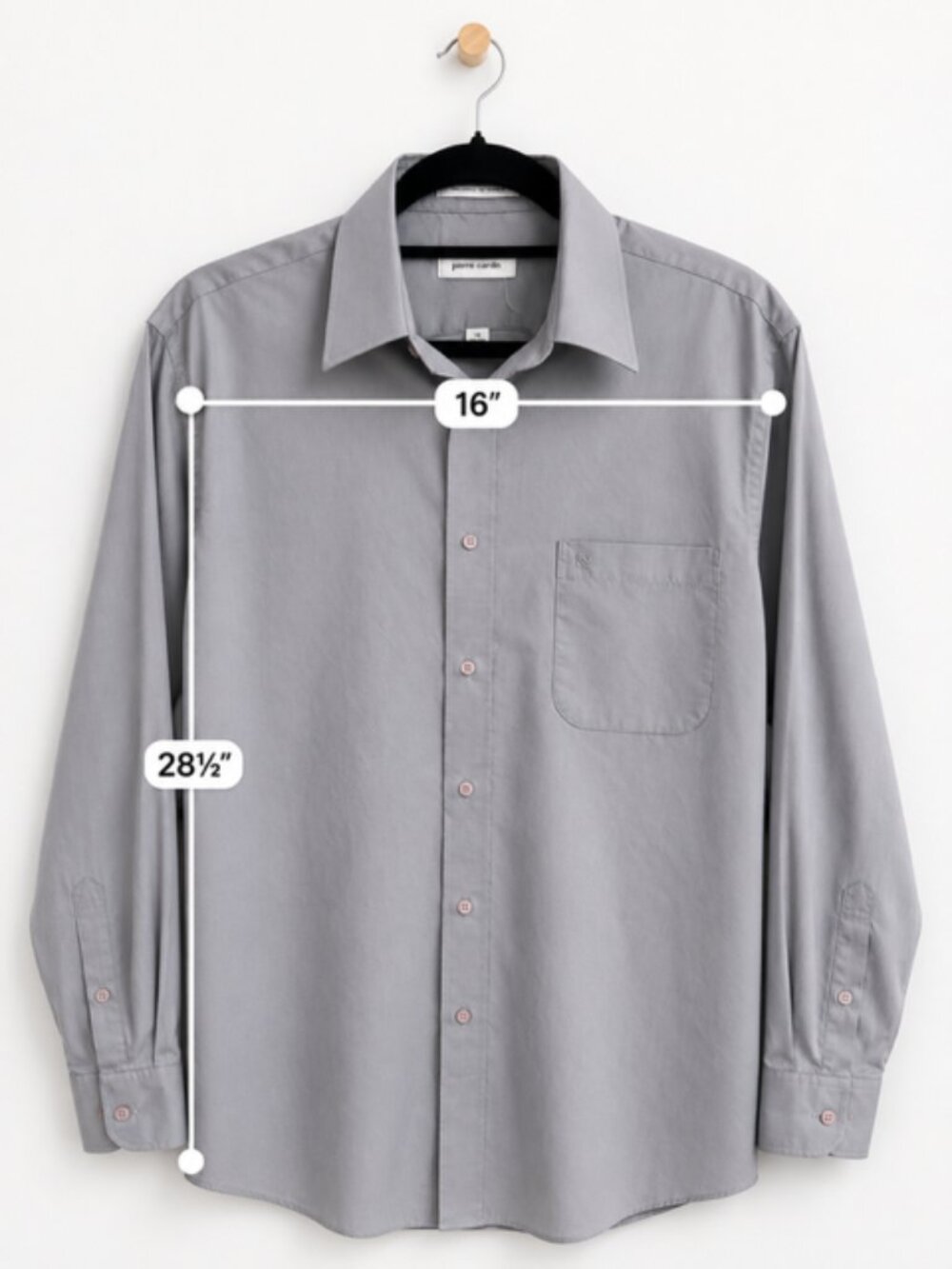 Pierre Cardin Men’s Gray Long Sleeve Button-Front Dress Shirt